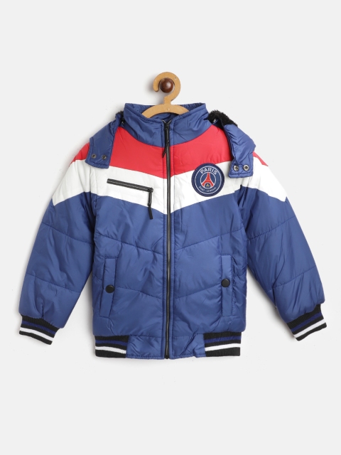 

GAME BEGINS Boys Blue & Red Colourblocked Bomber Jacket with Detachable Hood