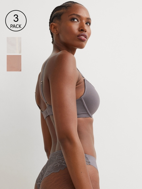 

H&M Women White & Grey 3-Pack Brazilian Briefs 0937413008