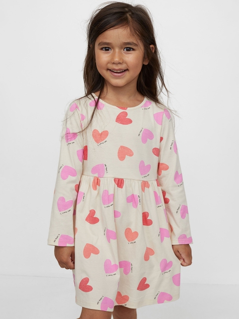 

H&M Beige & Pink Cotton Jersey Dress