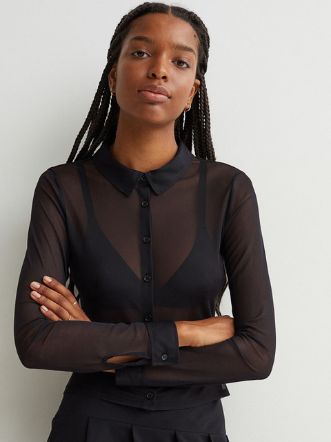 

H&M Women Black Mesh shirt