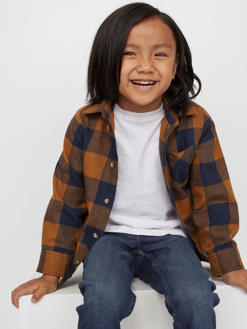 

H&M Kids Boys Brown & Navy Blue Checked Cotton Flannel Shirt