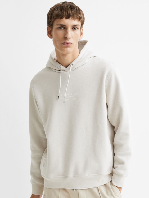 

H&M Men Beige Solid Hooded Top
