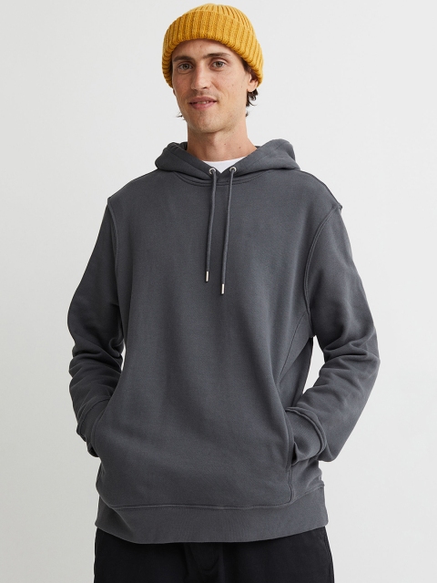 

H&M Men Grey Hooded Top Regular Fit