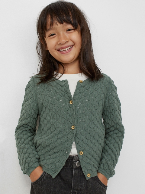 

H&M Girls Green Textured-Knit Cardigan