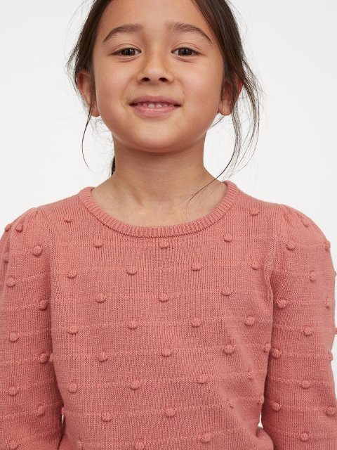 

H&M Kids Girls Pink Self Design Textured-knit Pure Cotton Jumper