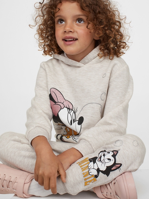 

H&M Kids Girls Minnie Printed Mid Rise Joggers, Beige