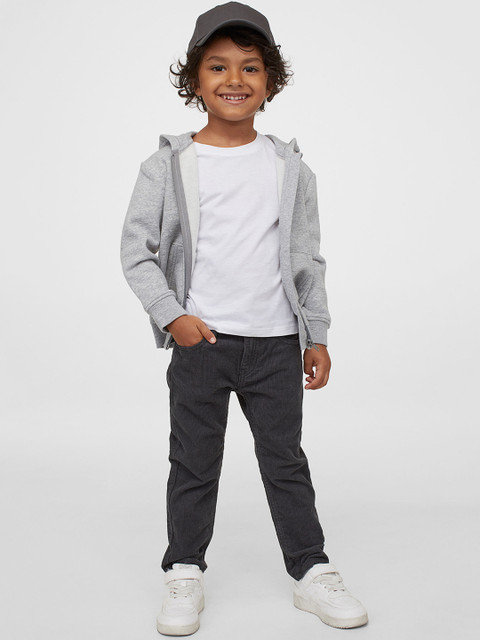 

H&M Kids Boys Grey Solid Slim Fit Pure Cotton Corduroy Trousers