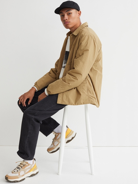 

H&M Men Beige Fleece-Lined Shirt Jacket