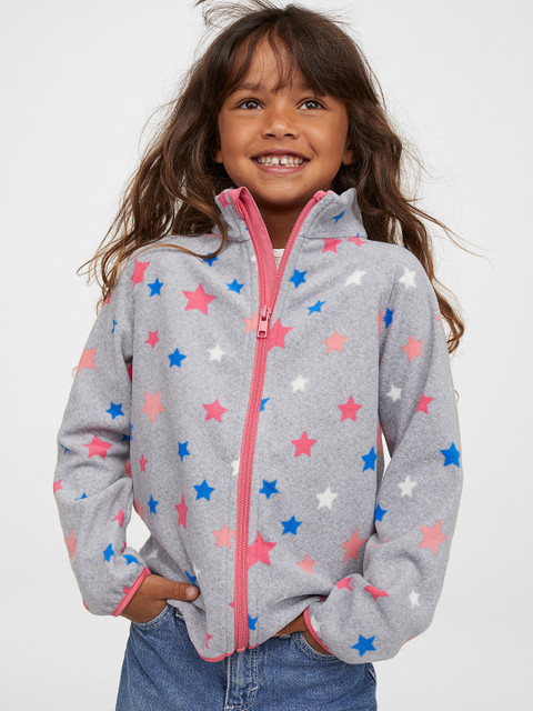 

H&M Kids Girls Multicolored Printed Fleece Jacket, Multi