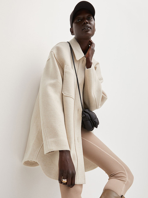 

H&M Women Beige Oversized Shirt Jacket