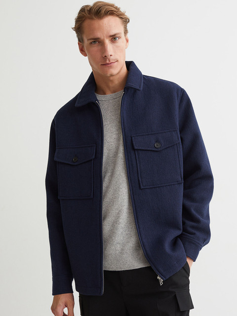 

H&M Men Blue Wool-Blend Shirt Jacket
