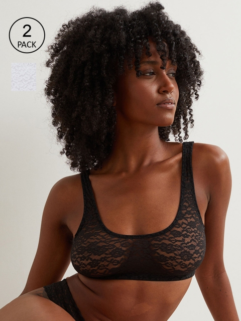 

H&M White & Black 2-Pack Soft Lace Bras 1003924001