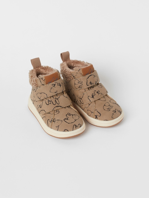 

H&M kids Girl Beige & Black Printed Warm-lined Hi-tops