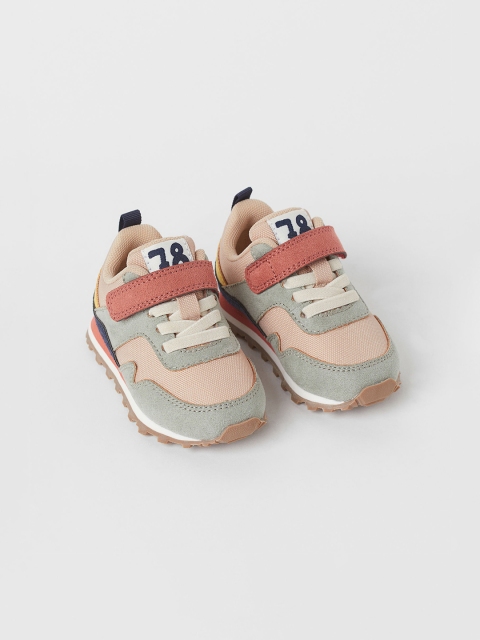 

H&M Kids Girls Beige & Green Colorblocked Regular Mesh Trainers