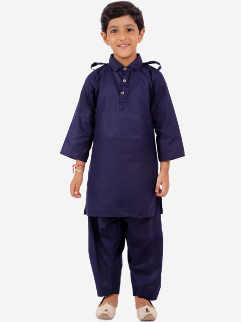 

YK Boys Navy Blue Regular Pure Cotton Kurta with Pyjamas