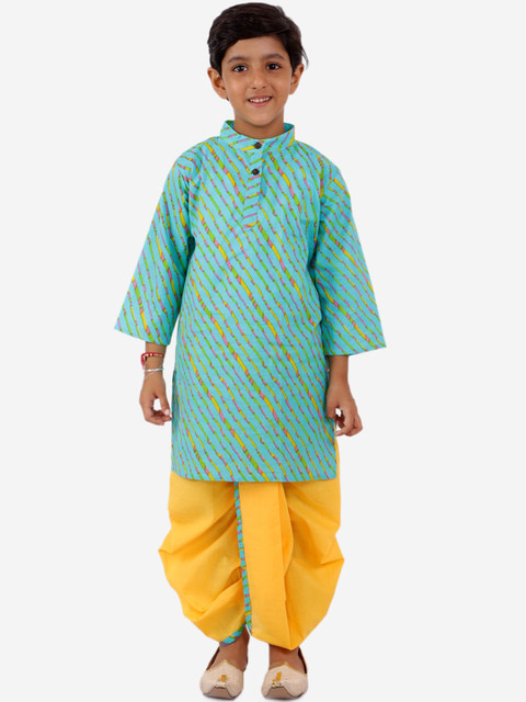 

YK Boys Turquoise Blue Printed Regular Pure Cotton Kurta with Dhoti Pants