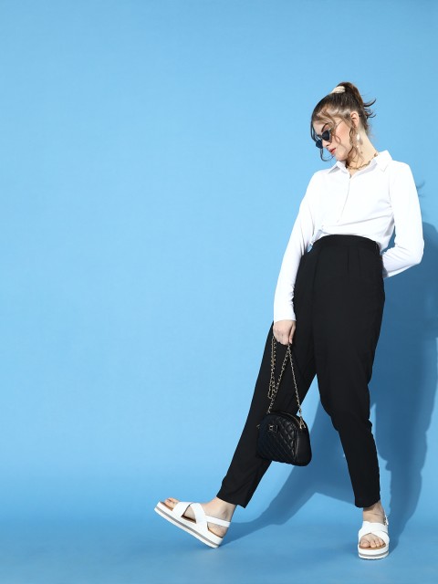 

STALK Women Classic White Solid Shirt with Solid Trousers