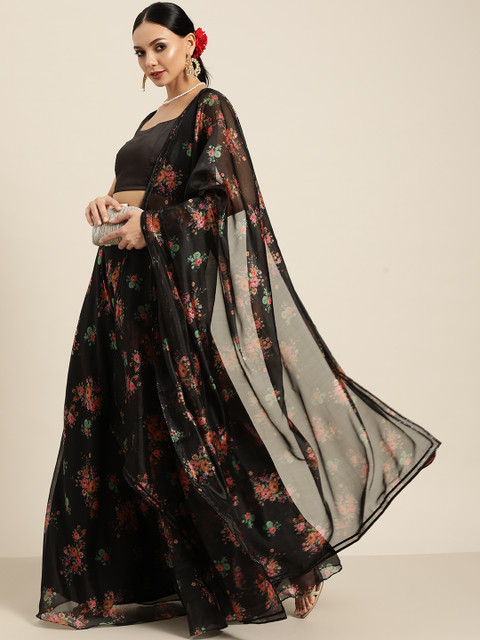 

Sangria Black & Multicoloured Semi-Stitched Lehenga & Unstitched Blouse With Dupatta