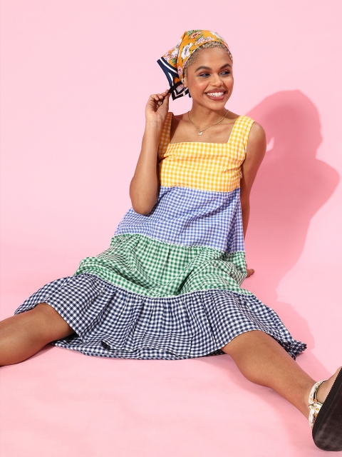 

STALK Multi Checked Tiered Dress
