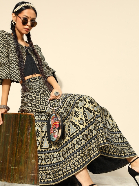 

Juniper Black & Gold-Toned Printed Foil Print Ready to Wear Lehenga &