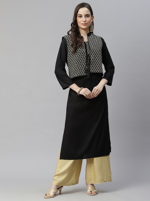 

Readiprint Fashions Women Black Embroidered Kurta
