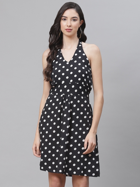 

SIRIKIT Black & White Halter Neck Crepe Dress