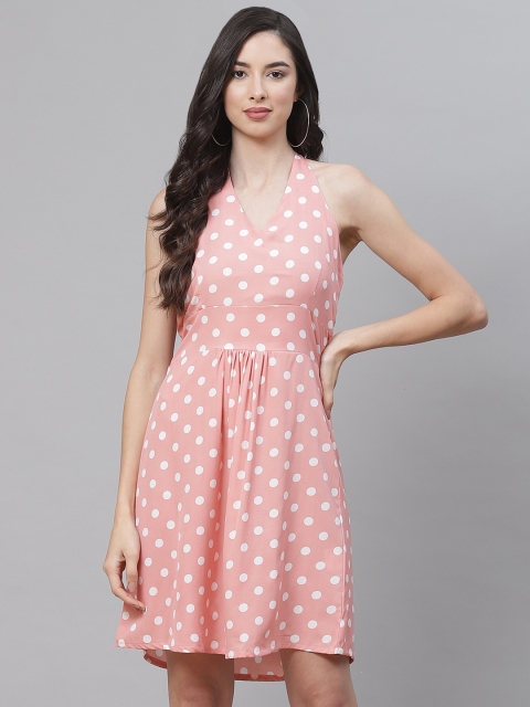 

SIRIKIT Pink & White Halter Neck Crepe Dress