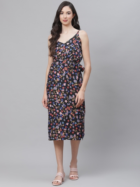 

SIRIKIT Black & Blue Floral Crepe Pinafore Dress