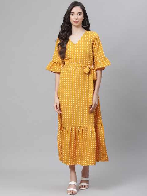 

SIRIKIT Yellow Crepe A-Line Midi Dress