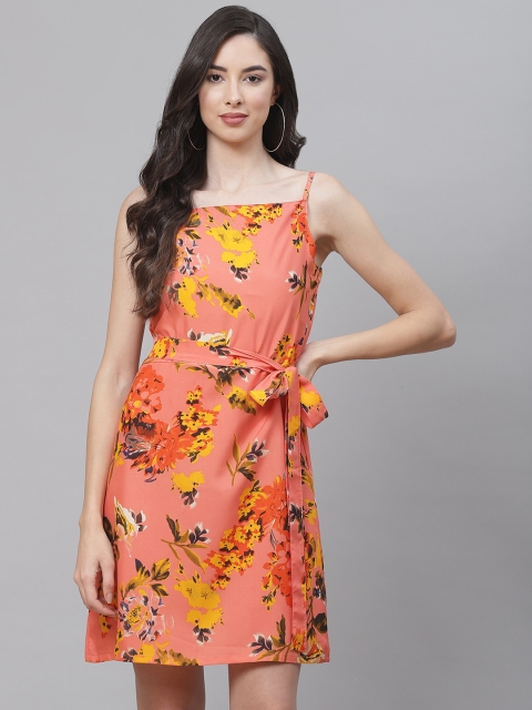 

SIRIKIT Peach-Coloured Floral Crepe Dress