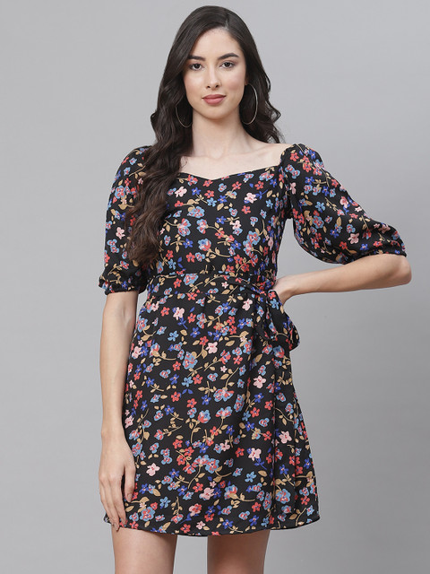 

SIRIKIT Black & Blue Floral Crepe Dress