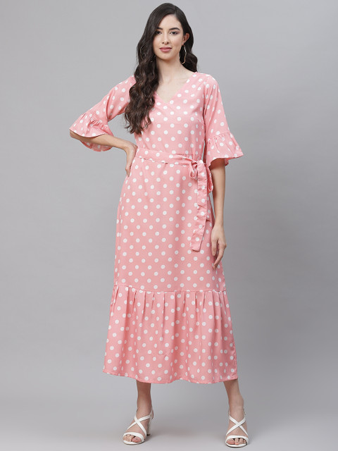 

SIRIKIT Pink & White Crepe Midi Dress