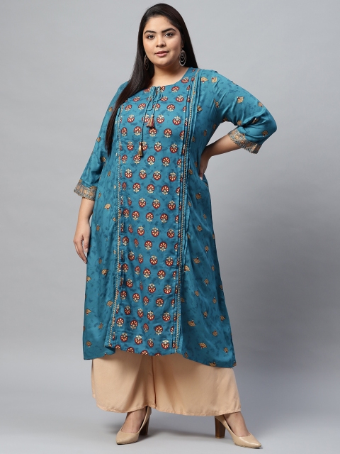

Rangriti Women Blue Ethnic Motifs Printed Kurta