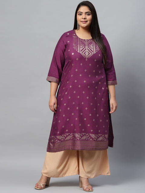 

Rangriti Women Purple & Gold-Toned Flared Sleeves Kurta