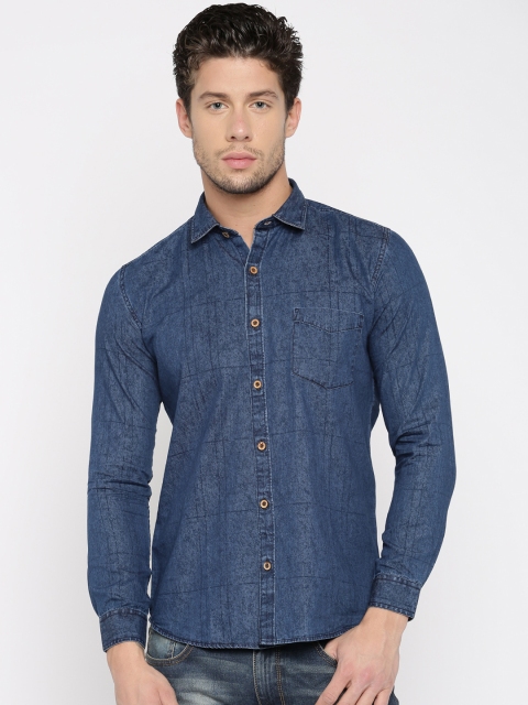 

SELA Men Navy Blue Casual Shirt