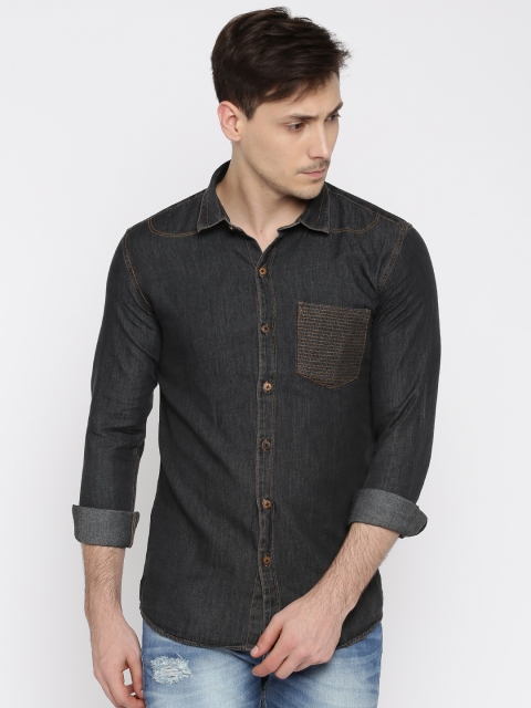 

SELA Men Black Solid Casual Shirt