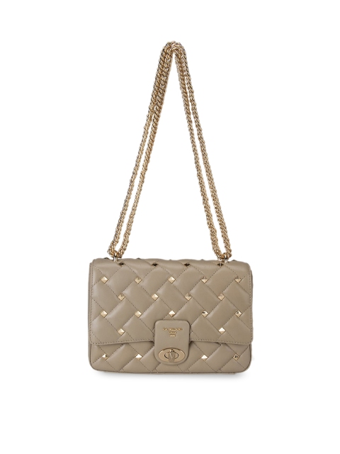 

Da Milano Taupe Embellished Leather Structured Sling Bag with Quilted