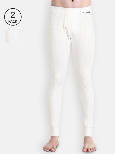 

Almo Wear Men Pack Of 2 White Solid Cotton Thermal Bottoms