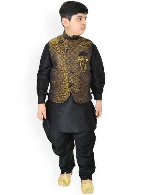 

SG YUVRAJ Boys Black Regular Raw Silk Kurta with Dhoti Pants