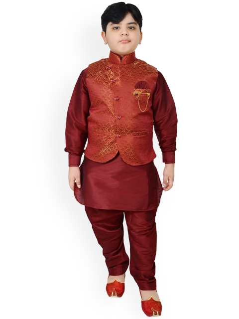 

SG YUVRAJ Boys Maroon Regular Raw Silk Kurta with Pyjamas