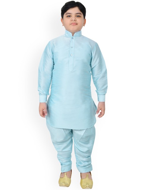 

SG YUVRAJ Boys Turquoise Blue Regular Raw Silk Kurta with Pyjamas