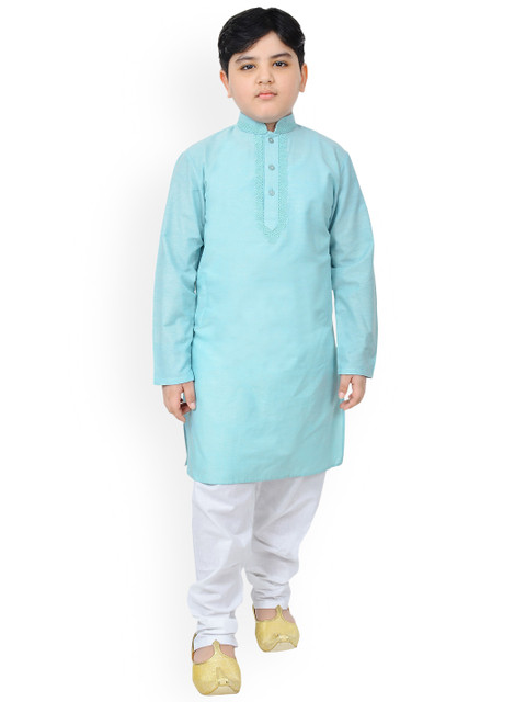 

SG YUVRAJ Boys Turquoise Blue Regular Pure Cotton Kurta with Pyjamas