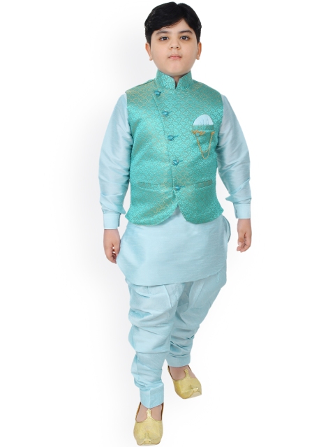 

SG YUVRAJ Boys Blue Regular Raw Silk Kurta with Pyjamas & Nehru Jacket