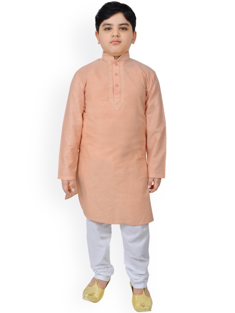 

SG YUVRAJ Boys Peach-Coloured Regular Pure Cotton Kurta with Pyjamas