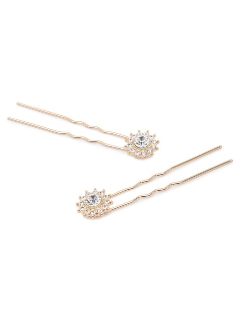 

Lilly & sparkle Women Set Of 2 Gold & White-Toned Embellished U Pins