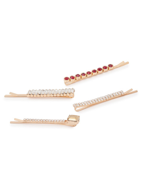 

Lilly & sparkle Women Set Of 4 Gold & Red-Toned Embellished Bobby Pins