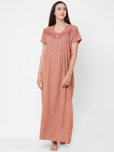 

Sweet Dreams Brown Printed Maxi Nightdress OCW-2187 BROWN