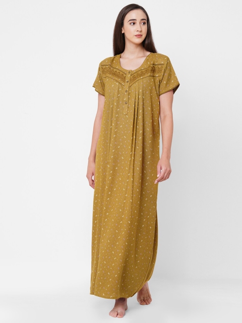 

Sweet Dreams Olive Green Printed Maxi Nightdress OCW-2187 OLIVE