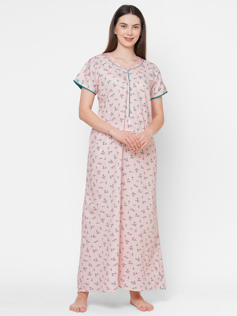 

Sweet Dreams Peach-Coloured Printed Maxi Nightdress OCW-2101 PEACH