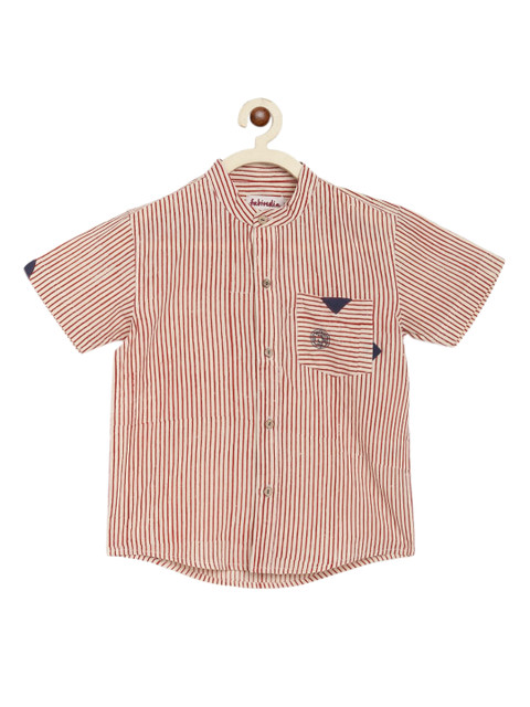 

Fabindia Boys Red & Off White Opaque Striped Cotton Casual Shirt